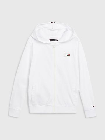 Lány Tommy Hilfiger Logo Stripe Hoodies Fehér | HU 1782QMA